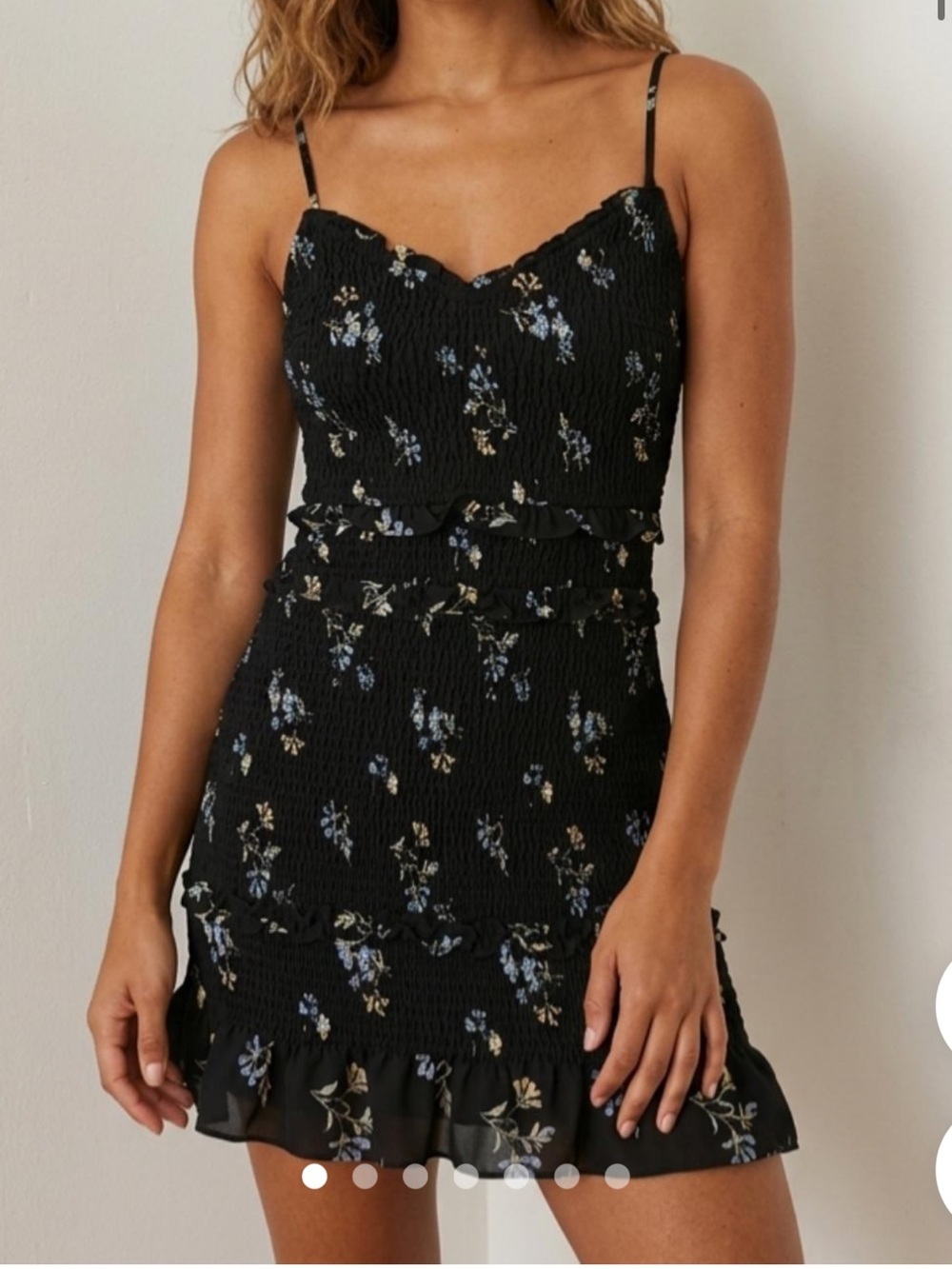 Abercrombie & Fitch Black Smocked Floral Mini Dress Black Size L